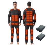 Heated Underwear Set for Men, USB Electric Heated Thermal Underwear with 7.4V 16000mAh Power Bank, 42 Heating Zones Heated Long Sleeve Tops Long Johns Thermal Set Heating Base Layer for Skiing Hiking