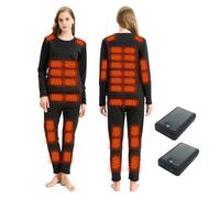 Heated Underwear Set for Women, USB Electric Heated Thermal Underwear with 7.4V 16000mAh Power Bank, 42 Heating Zones Heated Long Sleeve Tops Long Johns Thermal Set Heating Base Layer for Skiing