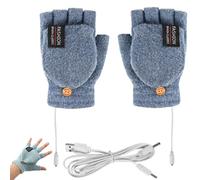 Heated Warm Fingerless Glove with Cover for Cold, Unisex Winter Hands Warmers Half Finger USB Heating Gloves, Washable Rechargeable Typing Glove for Office Home