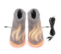 Heated Warming Booties, Electric Heated Foot Warmer USB Charging Soft Foot Heater Booties Rechargeable Plush Warming Shoes Heating Slippers(Grey)
