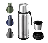 Heater Vacuum Flask for Hot Drink 1L (72 hrs Ice Cold & 24 hrs Hot) Tea Thermal Cup with Removable Base and Filter Coffee Flask 18/8 Stainless Steel Bottle for Travel Office and School(Silver)