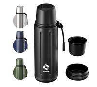 Heater Vacuum Flask for Hot Drink 1L (72 hrs Ice Cold & 24 hrs Hot) Tea Thermal Cup with Removable Base and Filter Coffee Flask 18/8 Stainless Steel Bottle for Travel Office and School(Black)