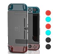 HEATFUN Dockable Protective Case Kit for Nintendo Switch, Crystal Clear Protector for Nintendo Switch with a Tempered Glass Screen Protector and 6 Joy Stick Covers - Black