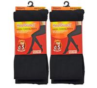 HeatGuard 2 Pairs Ladies Thermal Opaque Tights for Women, Size L, Black