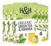 Heath & Heather Organic Green Tea with Manuka Honey Teabags | Individually Wrapped Herbal Tea Infusions | 6 Packs of 20, Total 120 Tea Bags
