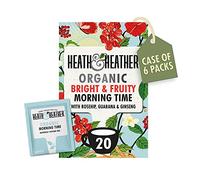 Heath & Heather Organic Morning Time Tea Bags | Individually Wrapped Herbal Tea Infusions with Ginseng, Guarana, Rosehip, Spearmint & Lemongrass | 6 Packs of 20, Total 120 Teabags