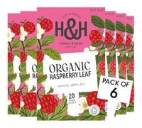 Heath & Heather Organic Raspberry Leaf Teabags (6 Packs of 20, Total 120) Individually Wrapped Caffeine-Free Herbal Tea Infusions