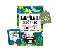 Heath & Heather Organic Soft & Sleepy Night Time Tea Bags (6 Packs of 20, Total 120) Individually Wrapped Herbal Tea Infusions with Camomile, Valerian & Hops