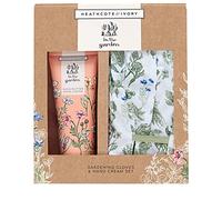 Heathcote & Ivory Hand Cream Set 100ml and Gardening Gloves, Shea Butter Moisturiser, Cruelty and Vegan Friendly, Travel Size, Garden Accessories, Gift for Women and Men
