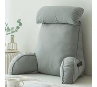 HEATHE Reading Pillow For Bed,Lumbar Support Cushion,Cuddle Cushion,Bed Chair With Arms,Sofa Waist Pillow,With Round,Perfect For Sitting,Reading,or Gaming,75×40×50cm, Light Gray