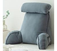 HEATHE Reading Pillow For Bed,Lumbar Support Cushion,Cuddle Cushion,Bed Chair Pillow With Arms,Sofa Waist Pillow,With Round Pillow,Perfect For Sitting,Reading,or Gaming,75×40×50cm, Blue Gray