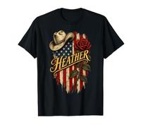 Heather American Flag Cowboy Hat Rose Value Graphic T-Shirt