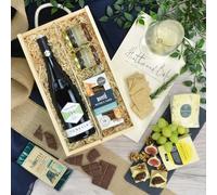 Heather and Bale Cheviot White Wine and Cheese Hamper - Anniversary/Birthday/Christmas/Congratulations/Easter/Father's Day/For Her/For Him/Housewarming/Mother's Day/Valentine's Day - Wooden Tray-Crate