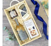 Heather and Bale Lowick Gin & Cheese Hamper - Anniversary/Birthday/Congratulations/Easter/Father's Day/For Her/For Him/Housewarming/Mother's Day/Valentine's Day - Wooden Tray-Crate