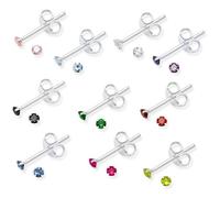 Heather Needham Set 10 PAIRS Genuine Sterling Silver Cubic Zirconia stud Earrings - Colours as shown in photos - SIZE: TINY TEENY 2mm - Gift Boxed 5548SET