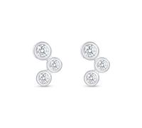 Heather Needham Silver Bezel Set Three Stone Cubic Zirconia Ear Crawler Stud Earrings for Women in 925 Sterling Silver - Small Elegant Studs - Gift Boxed ER300