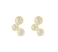 Heather Needham Silver Bezel Set Three Stone CZ Ear Crawler Stud Earrings for Women - 18k Gold Plated Sterling Silver Climber Earrings, Elegant Sparkling Jewellery Gift for Her ER300-G