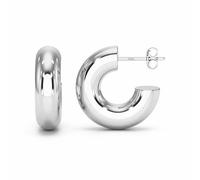 Heather Needham Silver Chunky Half Hoop Stud Earrings in Sterling Silver - Bold 925 Silver Hoop Earrings for Women & Girls - 8mm Inner Diameter, 6mm Wide - AJER38