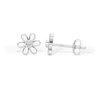 Heather Needham Silver Flower Stud Earrings with Centre Cubic Zirconia in Rhodium Plated Sterling Silver - Flower Earrings - 8mm x 2.1mm thick - Gift Boxed 092