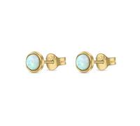 Heather Needham Silver Opal Stud Earrings - 18k Gold Plated Sterling Silver Bezel Set Synthetic Opal Studs for Women & Girls - 5mm ER307OP