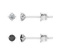 Heather Needham Silver Set of 2 PAIRS Sterling Silver Cubic Zirconia stud Earrings - SIZE: TINY 2mm - Very Small & discreet - Jet Cubic Zirconia & Clear - Gift Boxed Black Earrings. 5549BKZ