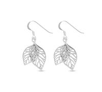 Heather Needham Silver Stencil Triple Leaf Dangle Earrings for Women - Lightweight Drop Earrings with Cut-Out Leaf Design - Nature Jewellery Gift for Her ER275