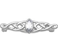 Heather Needham Sterling Silver Celtic Brooch - Silver Cubic Zirconia Bar Brooch. SIZE: 35mm x 9mm (stone 5mm x 9mm). BRANDED Leatherette Gift box 9400CZ/B65