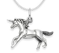 Heather Needham Sterling Silver Unicorn Necklace on 18" Silver chain - Double sided Unicorn Pendant - weight: 4.5gms - SIZE: 20mm x 15. Gift boxed 4931/18