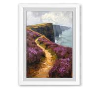 Heather Path to Cliffs Coastal Framed Wall Art Print A4 (29.7×21cm) White, Wall Decor for Living Room, Bedroom, Office & Home, Ready to Hang, Art Gift