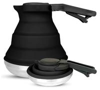 Heather UK Collapsible Foldable Camping Kettle 1.5L Silicone and Stainless Steel - Gas Stove Top, Folding Travel Portable Kettle to Take on Holiday. Portable for Gas Stove Top Caravan Large (Black)