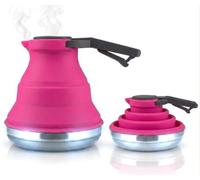 Heather UK Collapsible Kettle Camping Foldable Camping Kettles 1.5L Silicone and Aluminium Gas Stove Top Folding Portable Travel Kettle for Holiday Caravan Large Pink