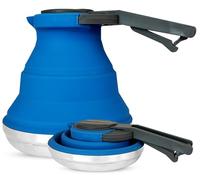 Heather UK Collapsible Kettle Camping Foldable Camping Kettles 1.5L Silicone and Stainless Steel Gas Stove Top Folding Travel Portable Kettle for Holiday Caravan Large Blue