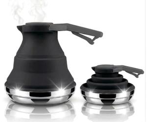 Heather UK Collapsible Kettle Camping Foldable Camping Kettles 1.5L Silicone and Stainless Steel Gas Stove Top Folding Travel Portable Kettle for Holiday Caravan Large Black