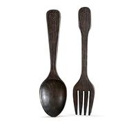 Heather & Willow 16" Wooden Jumbo Fork and Spoon Wall Decor Set of 2 | Large Spoon and Fork Wall Decor | Modern Farmhouse Kitchen Decor | Vintage Rustic Home & Kitchen Wall Decoration