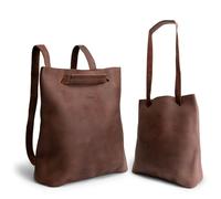 Heather's, Convertible Backpack to Shoulder Bag, Spacious Crossbody for Women, Squared Purse, Full Grain Leather, Handmade, Bourbon Brown, M