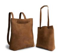 Heather's, Convertible Backpack to Shoulder Bag, Spacious Crossbody for Women, Squared Purse, Full Grain Leather, Handmade, Swayze Suede
