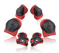Heatigo Children Protective Gear Set, 6pcs Adjustable Wrist Guards Protective Gear Kit for Roller Skating Skateboard Scooter Cycling Knee Pads (Red)