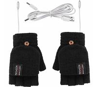 Heating Gloves USB Rechargeable Double Sided Electric Heating Gloves Ladies Men Winter Gloves Half Finger Gloves Double Sided Heating Finger Warmer