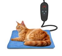 Heating Pad for Pets with Regulator, Suitable for Cats and Dogs, with 6 Temperature Settings and a 24-Hour Timer, LED Display, Safety Heating Blanket with Bite-Resistant Cable, Blue, 40 x 50 cm