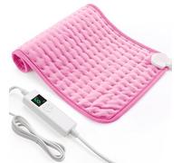 Heating Pad, OneAmg Electric Heat Pad for Back Neck Shoulders 12"x24" Pink | Heated Pad with Automatic Switch-Off 4-Hour Timer and 6 Heating Levels Digital Remote Control, Soft Polyester Washing Machine