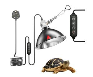 HeatingLux Tortoise Heat Lamp with Timer, 8.5in Reptile Dome Lamp, Dimmable Reptile Dome Fixture with Clamp, 200w Heat Lamp for Tortoise,Reptile Reflector Dome Lamp Fixture