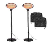 Heatlab 2kW Quartz Bulb Freestanding Electric Patio Heater with Protective Covers Set of 2