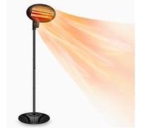 Heatlab Set of 2 2kW Outdoor Freestanding Electric Quartz Bulb Garden Patio Heaters with Remote Control - 3 Power Settings (Set of 2 Grey FreeStanding Heaters)