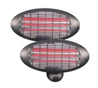Heatlab Twinpack 2kW Quartz Bulb Wall Mounted Electric Heater with Pull Cord Switch in Black