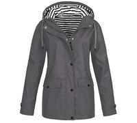 HEATLE Rain Jackets for Women Plus Size Waterproof Windproof Raincoats Solid Zipper Long Sleeve Snap Pockets Fashion Casual Drawstring Hoodie Outdoor Jacket(Medium,Gray)