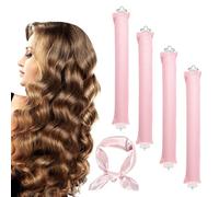 Heatless Blowout Rods,4 PCS Heatless Curling Rods with Satin Silk Head Hair Scarf,Soft Heatless Curlers,Sleeping Lazy Curler Set for Long Hair DIY Blowout Rods(Pink)