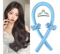 Heatless Curl Headband with Soft Silk Rollers and Scrunchies for Long Hair - Blue