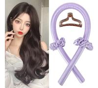 Heatless Curl Headband with Soft Silk Rollers and Scrunchies for Long Hair - Purple