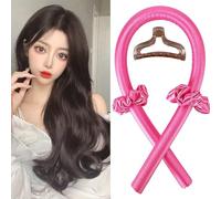 Heatless Curl Headband with Soft Silk Rollers and Scrunchies for Long Hair - Rose red