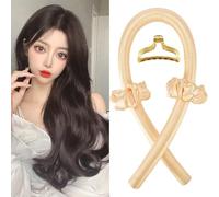 Heatless Curl Headband with Soft Silk Rollers and Scrunchies for Long Hair - Yellow